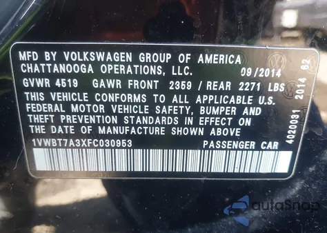 2015 Volkswagen Passat 1.8T Se from USA, damaged, VIN 1VWBT7A3XFC030953